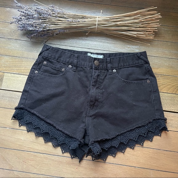 Free People Pants - Free People Black Denim Crochet Shorts
